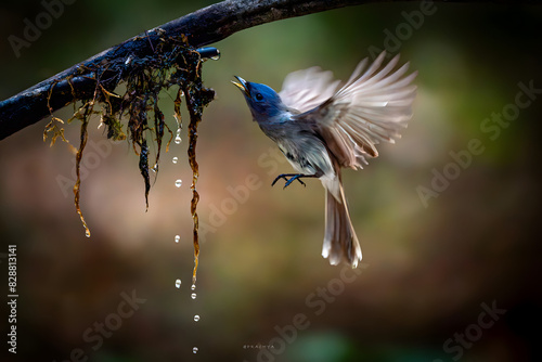 A little bird flying in the big forest