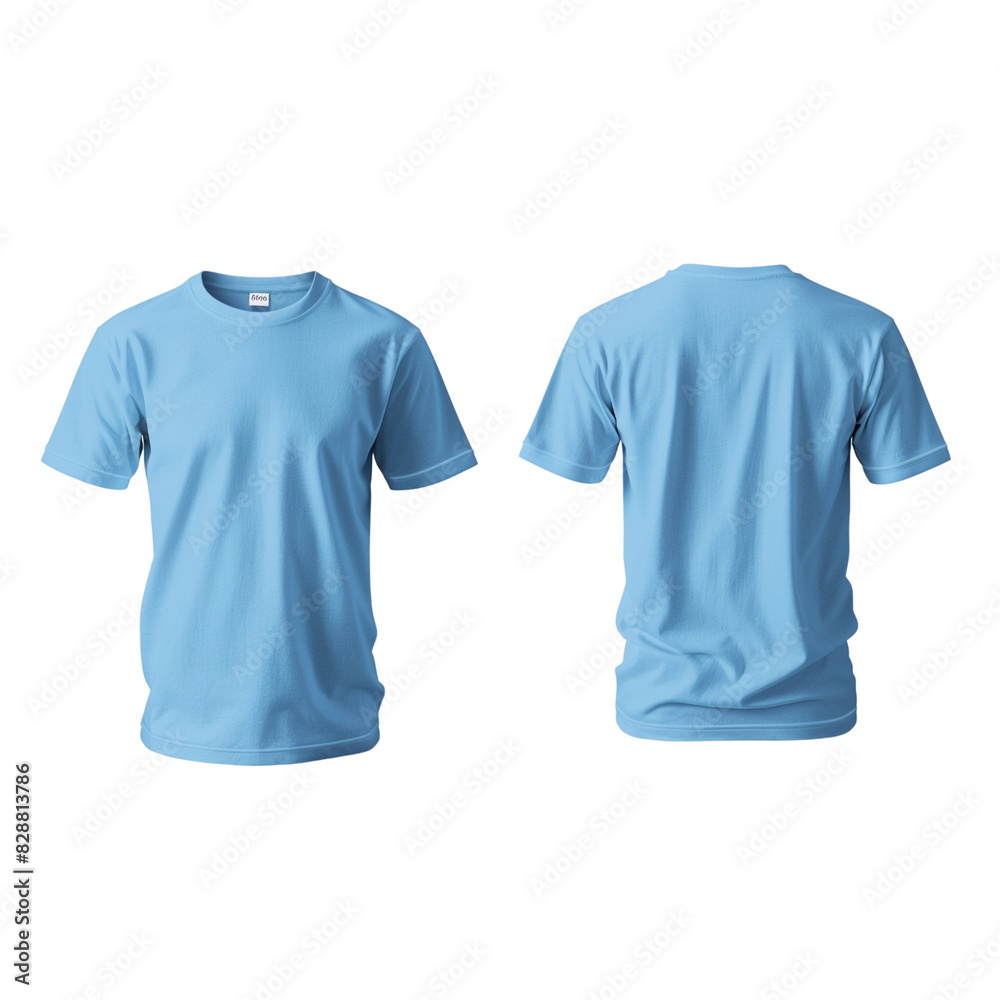 Men's Light Blue T-shirt Mockup Template Front And Back Isolated Transparent, Generative AI Men's Light Blue T-shirt Mockup Template Front And Back Isolated Transparent, Generative AI