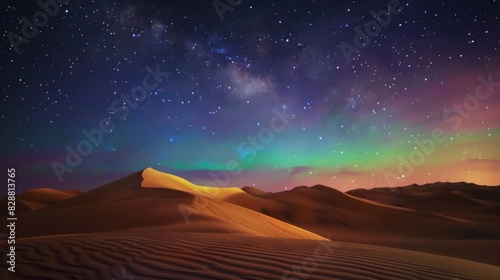 The Milky Way over the desert dunes at night