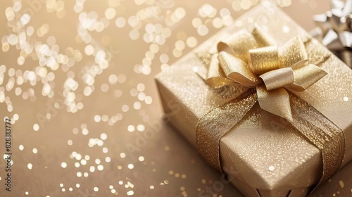 Wrapped Gift Box with Glittering Background