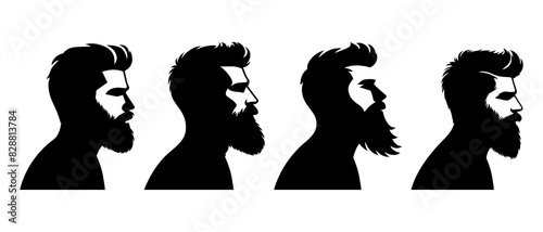 Bearded Man side view profile  silhouette black filled vector Illustration icon