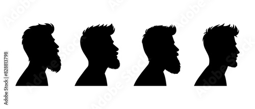 Bearded Man side view profile  silhouette black filled vector Illustration icon