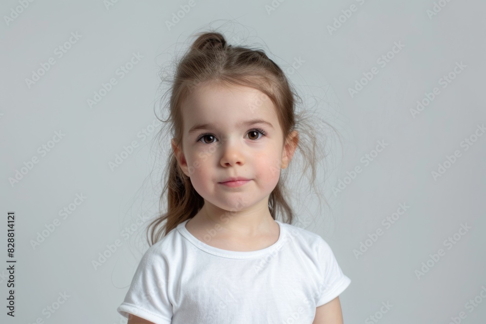cute little girl in a white T shirt on a white background cute little girl in a white T shirt on a white background