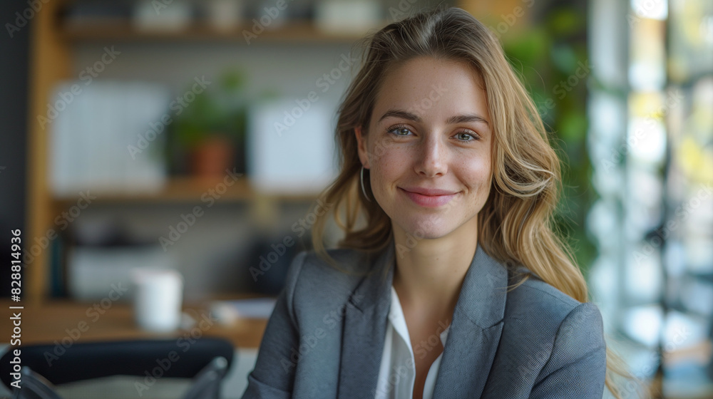 A confident job candidate, seated in an interview setting. A modern, well-lit office with neutral tones. Soft, natural lighting from a window on the side, providing a gentle highlight on the candidate A confident job candidate, seated in an interview setting. A modern, well-lit office with neutral tones. Soft, natural lighting from a window on the side, providing a gentle highlight on the candidate