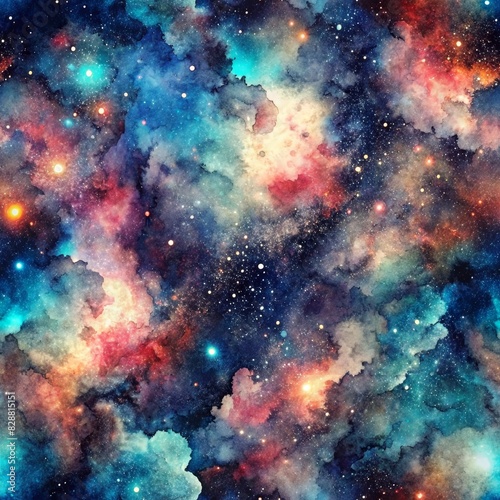 Watercolor galaxy in seamless pattern
