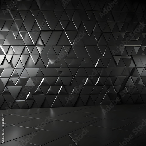 Modern Black Wall with Triangular Tiles: A Sophisticated 3D Design