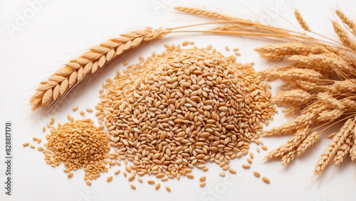  wheat grains on white background
