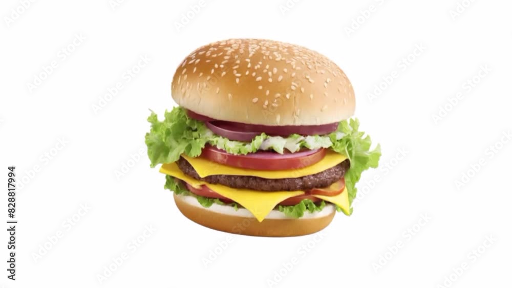 Fast food tasty beef burger isolated on white background. Side view hamburger 4k video. Fast food tasty beef burger isolated on white background. Side view hamburger 4k video.
