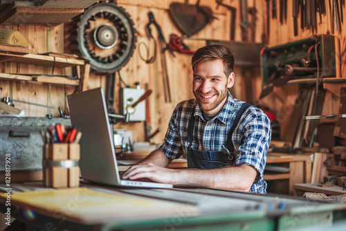 portrait carpenter in the carpentry photo