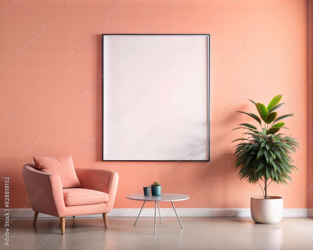 mock up poster frame in modern interior background, living room, Contemporary style, 3D render, 3D illustration