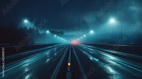 Neon lights flickering on a deserted highway, hinting at a mysterious journey ahead. © Hamza