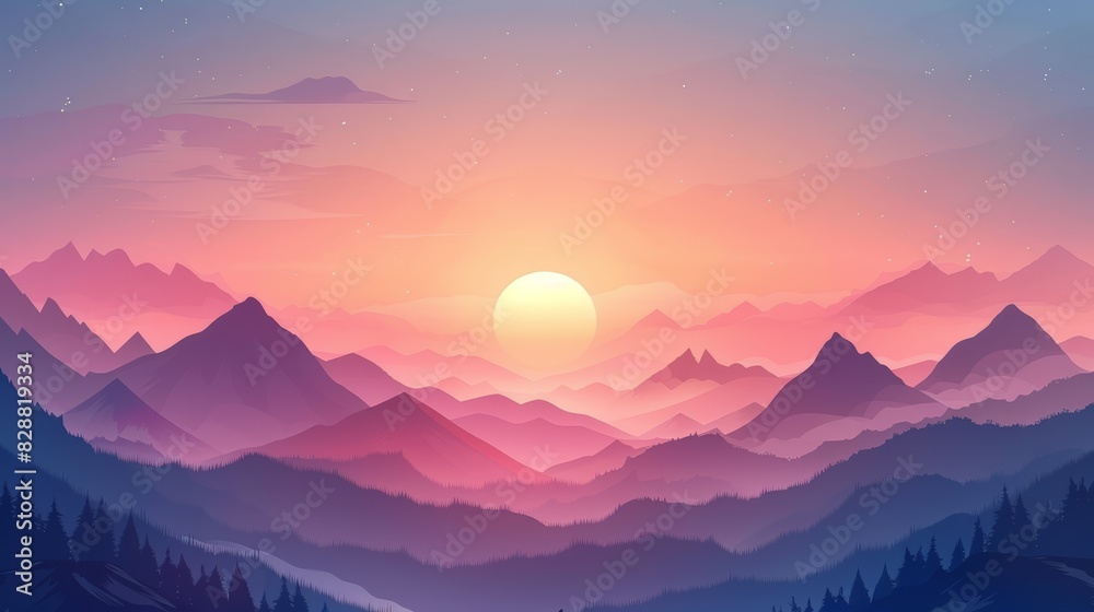 Stunning digital art of a sunrise over misty mountain range. Perfect for backgrounds, wallpapers, and nature-inspired designs. Stunning digital art of a sunrise over misty mountain range. Perfect for backgrounds, wallpapers, and nature-inspired designs.