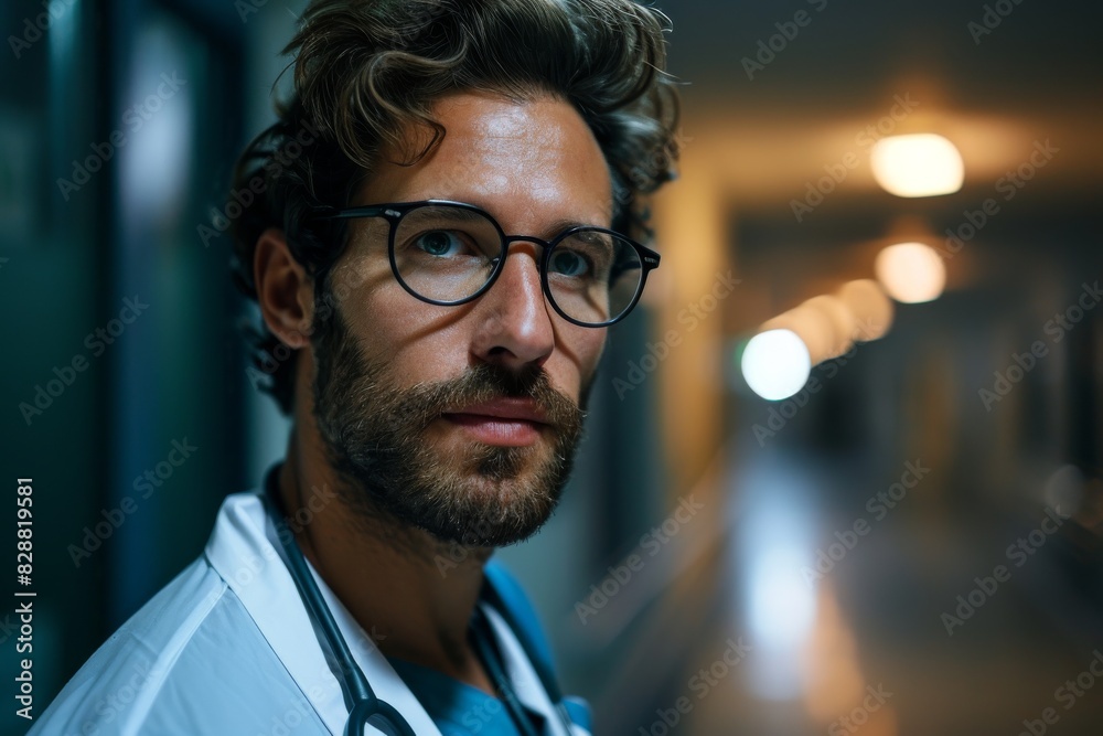 Doctor Man With Stethoscope In Hospital Background and blur background, AI-generated Doctor Man With Stethoscope In Hospital Background and blur background, AI-generated