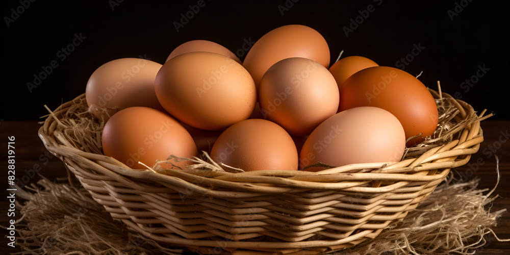 Basket full of fresh brown eggs, Farm Fresh Brown Eggs Appeal, Chicken eggs on basket, generative AI
Basket full of fresh brown eggs, Farm Fresh Brown Eggs Appeal, Chicken eggs on basket, generative AI