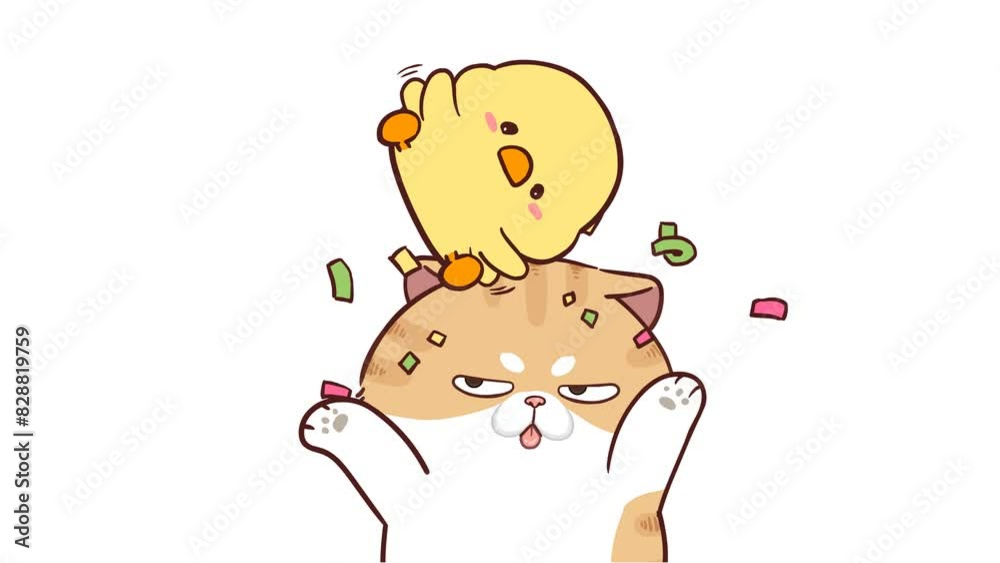 Animated Funny Cat Celebrating Joy by Throwing a Duck - White Background Animated Funny Cat Celebrating Joy by Throwing a Duck - White Background