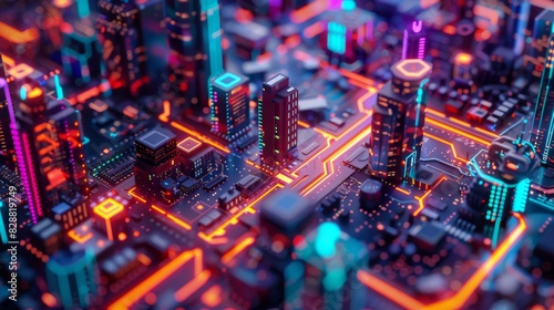 Futuristic Smart Cyber City: Innovative Urban Landscape in Digital Circuitry, futuristic technology concept, graphic banner design