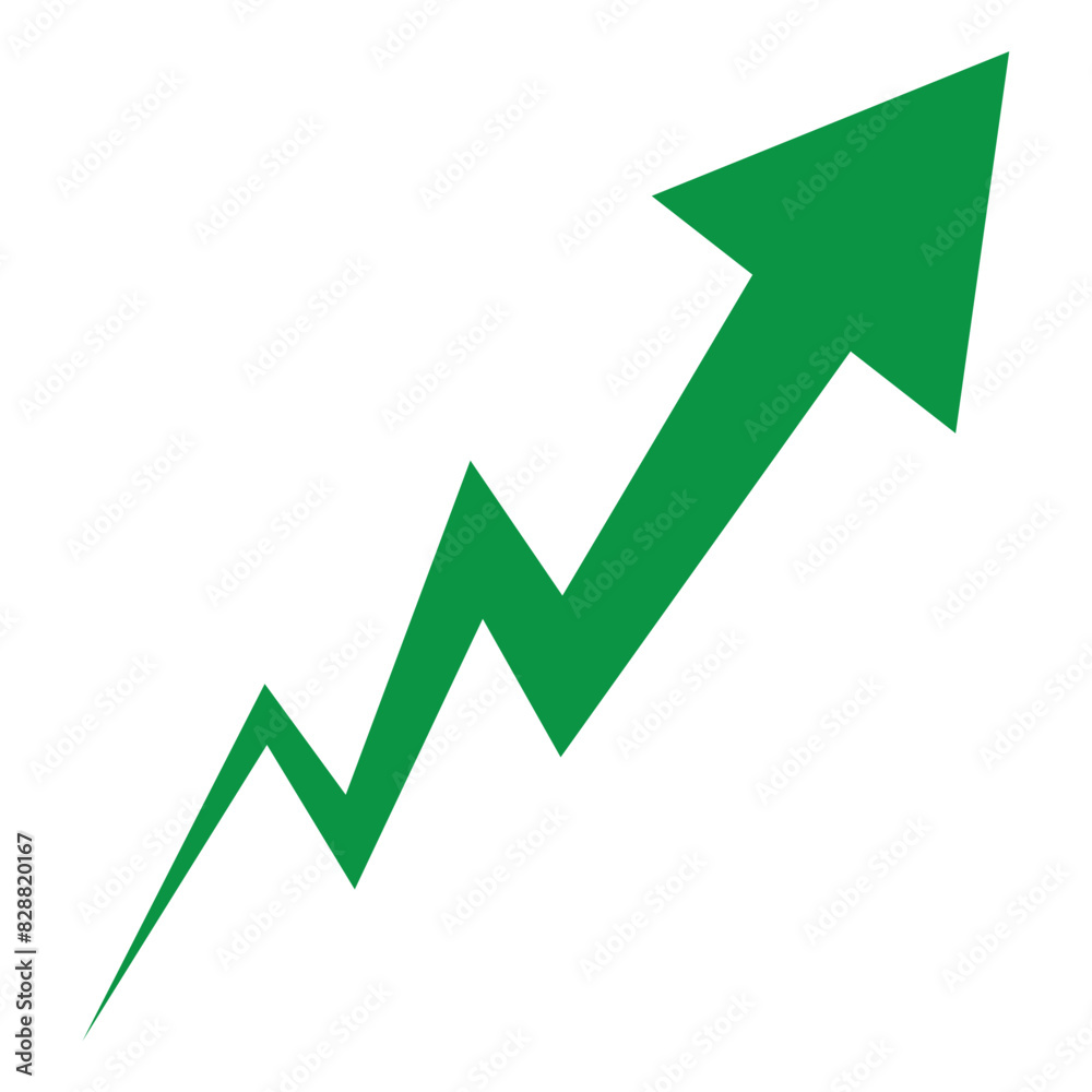 Growing bar graph green arrow icon isolated on a white background. Green growing Arrow up icon vector. Arrow icon, vector, silhouette. Concept of sales symbol icon, arrow Growing bar graph green arrow icon isolated on a white background. Green growing Arrow up icon vector. Arrow icon, vector, silhouette. Concept of sales symbol icon, arrow