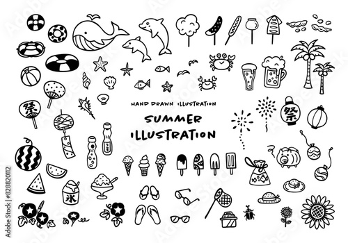 かわいい手描きの夏イメージイラストセット