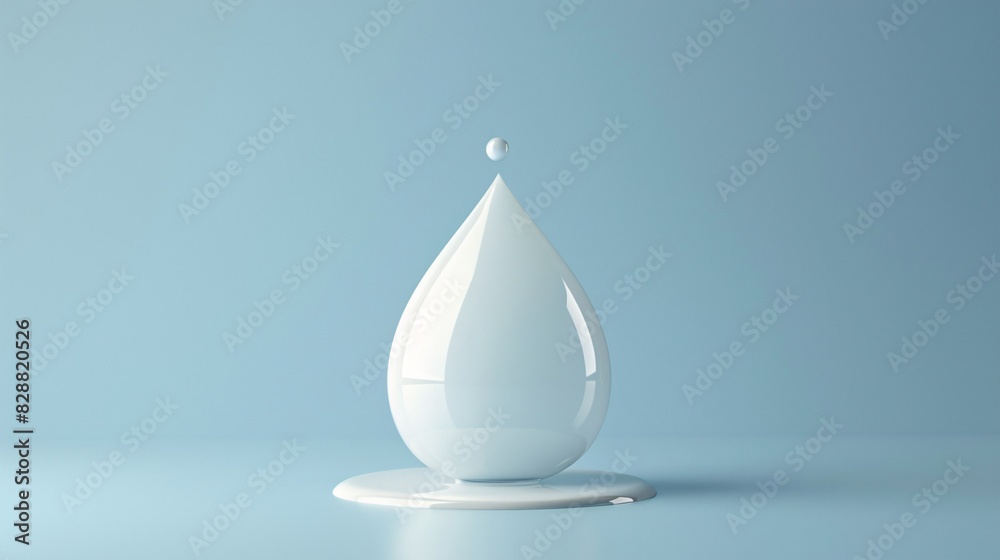 Fototapeta premium Minimalist image of a white milk drop sculpture on a soft blue background, showcasing purity, simplicity, and fluidity in elegant design.