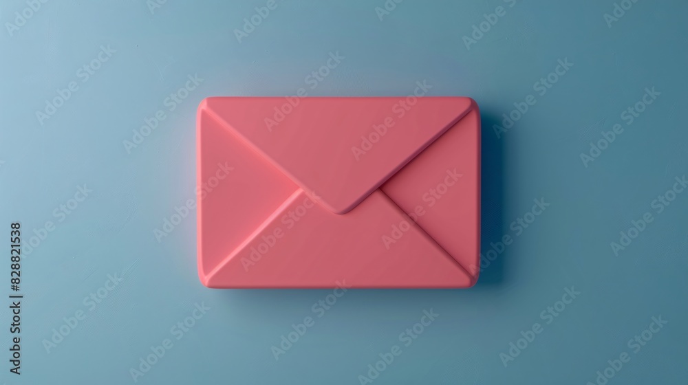 Minimalistic photo of a closed pink envelope on a light blue background. Ideal for communication, mail, or message-related concepts. Minimalistic photo of a closed pink envelope on a light blue background. Ideal for communication, mail, or message-related concepts.