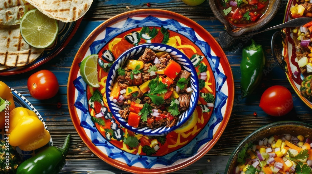 Authentic mexican beef and vegetable dish with colorful presentation and fresh ingredients Authentic mexican beef and vegetable dish with colorful presentation and fresh ingredients
