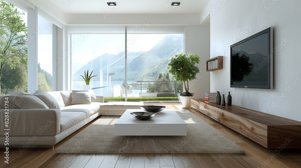 Sleek TV unit with a floating design in a modern living room Sleek TV unit with a floating design in a modern living room