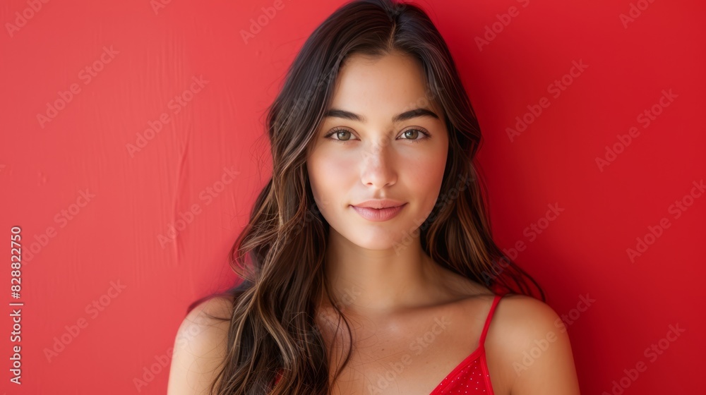A woman in red dress posing for a photo. A woman in red dress posing for a photo.