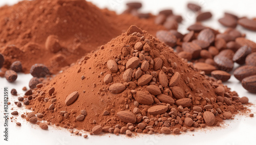 pile of loose cocoa powder on white background