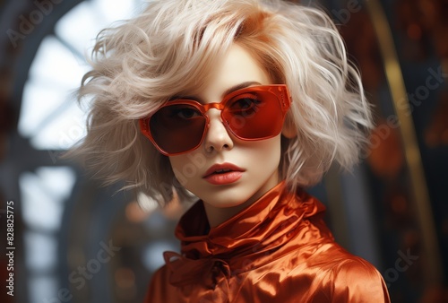 Bold and Stylish: Woman with White Hair and Red Sunglasses