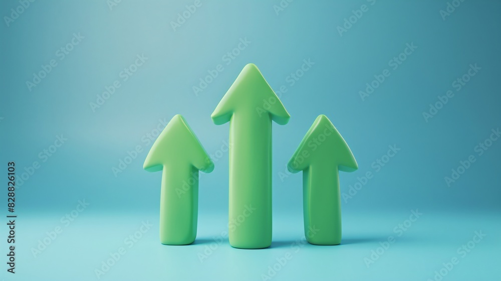 Three green arrows pointing upwards on a blue background representing growth, progress, and success in business or personal development. Three green arrows pointing upwards on a blue background representing growth, progress, and success in business or personal development.