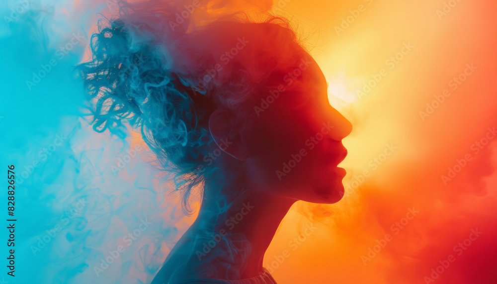 OMG expression, focus on, vibrant colors, Double exposure silhouette with surprise, OMG expression, focus on, vibrant colors, Double exposure silhouette with surprise,