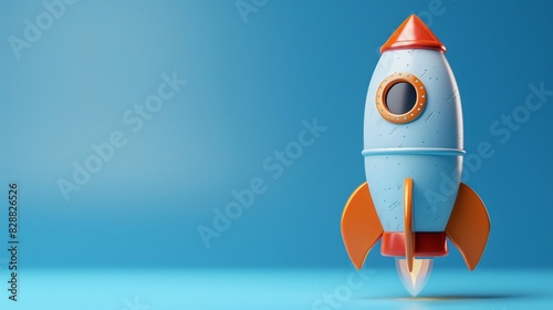 Toy rocket in bright colors with a blue background, symbolizing creativity, space exploration, and childhood dreams.