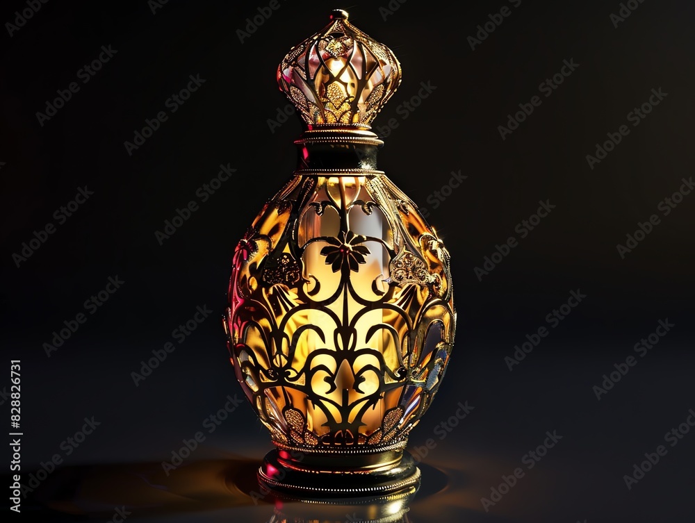 A luxurious perfume bottle with an intricate design A luxurious perfume bottle with an intricate design