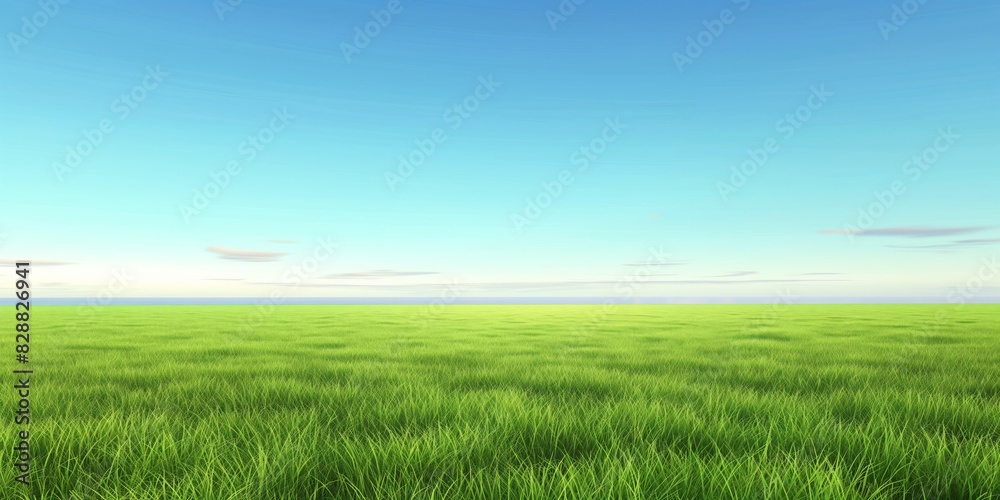 Obraz premium A simple yet vibrant image of an open green field under a clear blue sky, evoking feelings of freedom