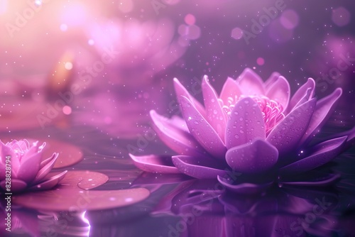Lotus flowers on pink and purple background sparkle.