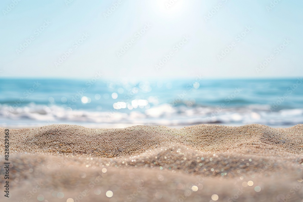 Summer sandy beach with blurry ocean in the background and copy space with generative ai Summer sandy beach with blurry ocean in the background and copy space with generative ai