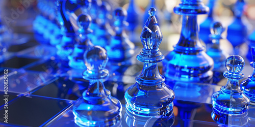 Blue chessKnight on the chessboard Closely

