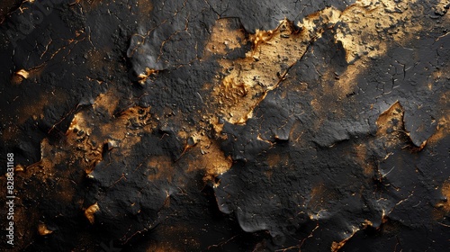 Gold and black textured art, rough and detailed surface, high contrast, abstract style © รันนี่ เจอนั่น Mm