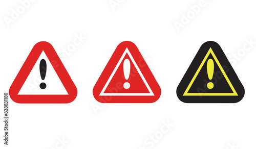 Different styles of triangles silhouette icons set with danger sign