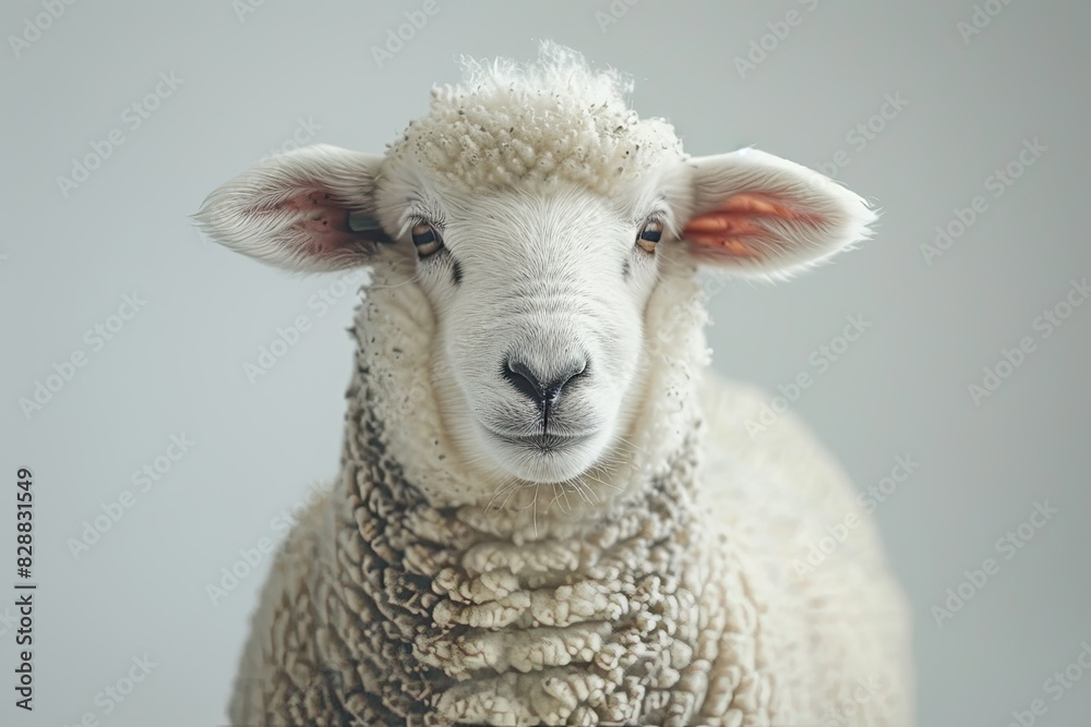 close up of a cute sheep smiling on white background close up of a cute sheep smiling on white background