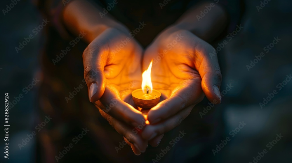 A close-up of hands protectively cupped around a delicate flame A close-up of hands protectively cupped around a delicate flame