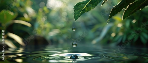 Water droplet falling from a leaf close up  nature  realistic  Multilayer  forest