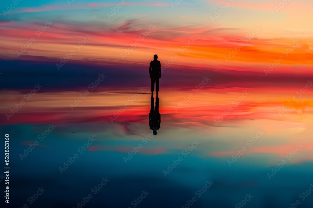 A vibrant sunset reflected in a still lake A vibrant sunset reflected in a still lake
