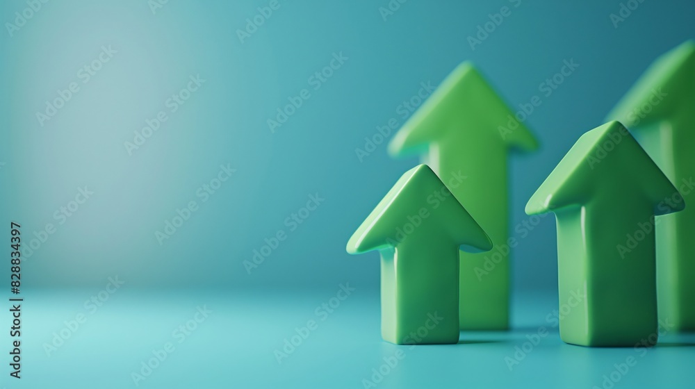 Green Upward Arrows on Blue Background Green Upward Arrows on Blue Background