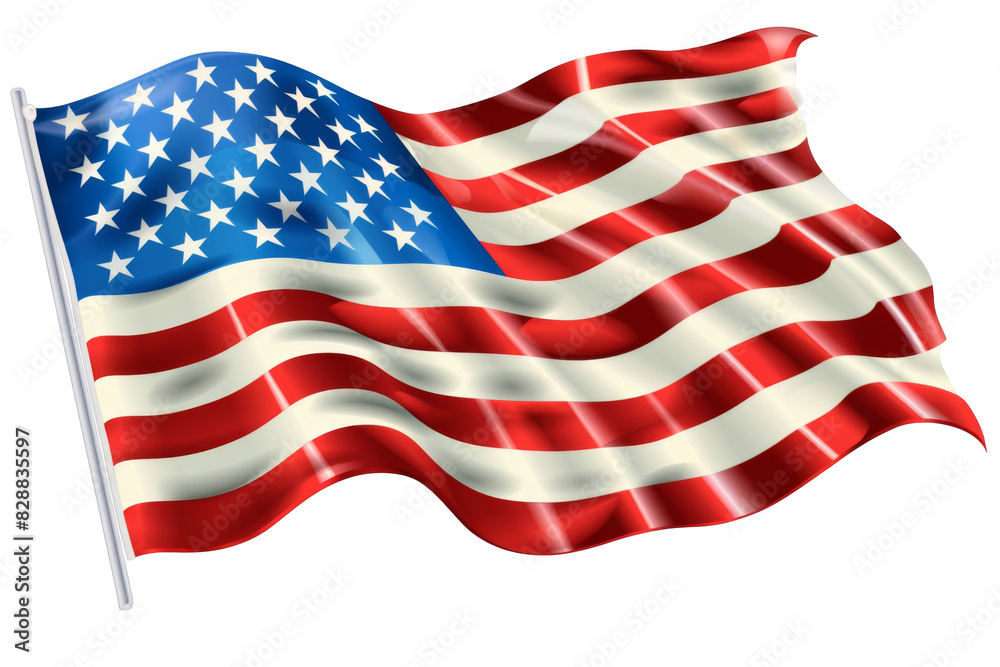 Fototapeta premium Independence Day banner, isolated on solid white background, PNG di-cut style, realistic photo style, object as model