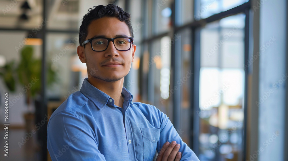 Portrait Photo of a Data Scientist, in a Tech Startup Office, with Natural Light, at a Low Angle, Reflecting Determination and Intellect Portrait Photo of a Data Scientist, in a Tech Startup Office, with Natural Light, at a Low Angle, Reflecting Determination and Intellect