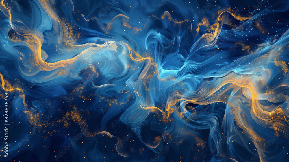 Obraz premium Abstract Blue and Gold Swirling Fluid Art