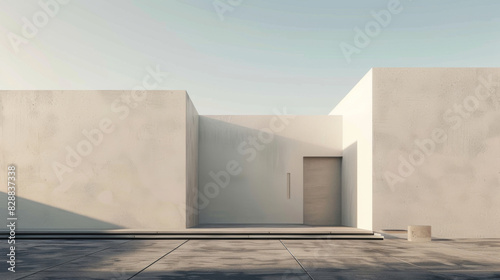 A white building with a door and a window