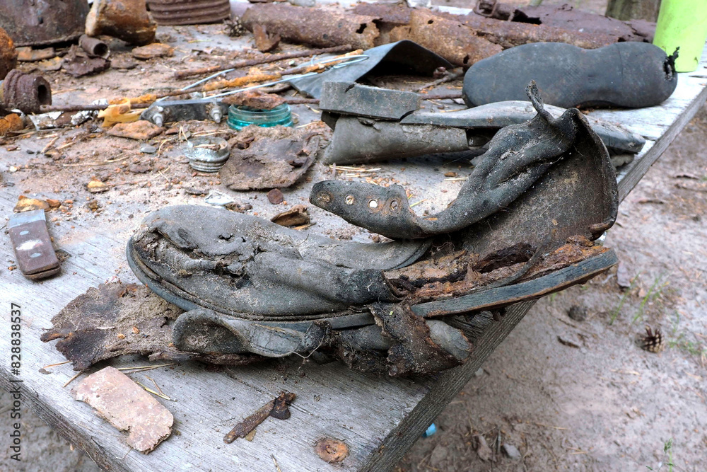 The echo of the last war. Military items on the battlefield. The echo of the last war. Military items on the battlefield.