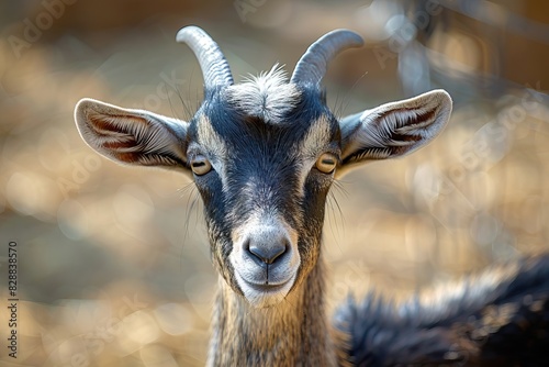 African pygmy goat portrait on farm nature and wildlife.